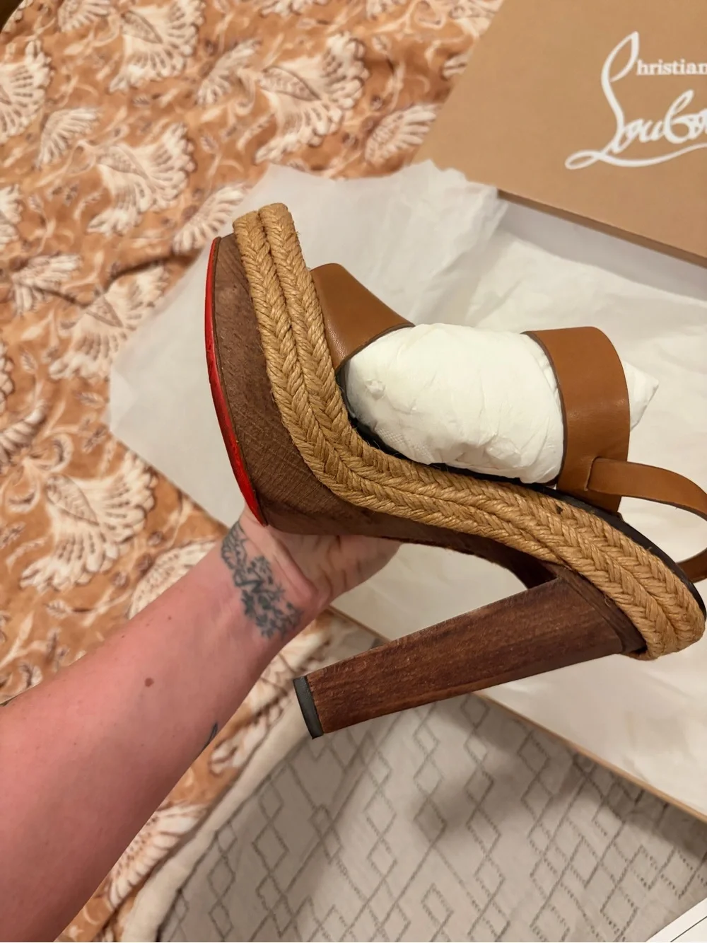 Christian Louboutin Brown Leather Espadrille Platform Sandals